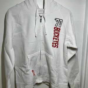 Hanes White Ohio State Zip-Up Hoodie Large